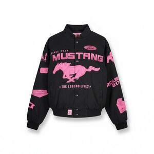 JH Design Ford Mustang Racing Jacket Black Pink Embroidered Women's Size 2XL